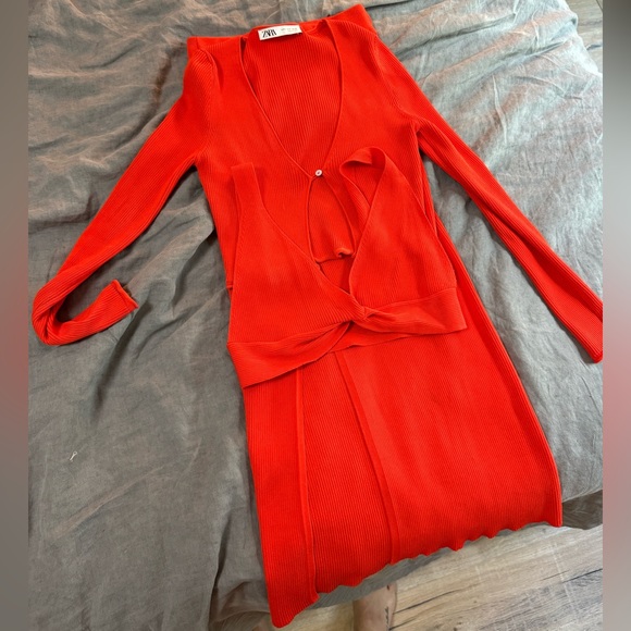 Zara 3 piece ribbed orange set bundle S - Picture 5 of 8